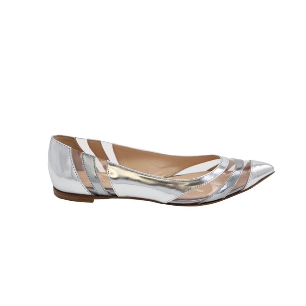 Gianvito Rossi Meparta Pointed Toe Flats in Silver Patent Leather